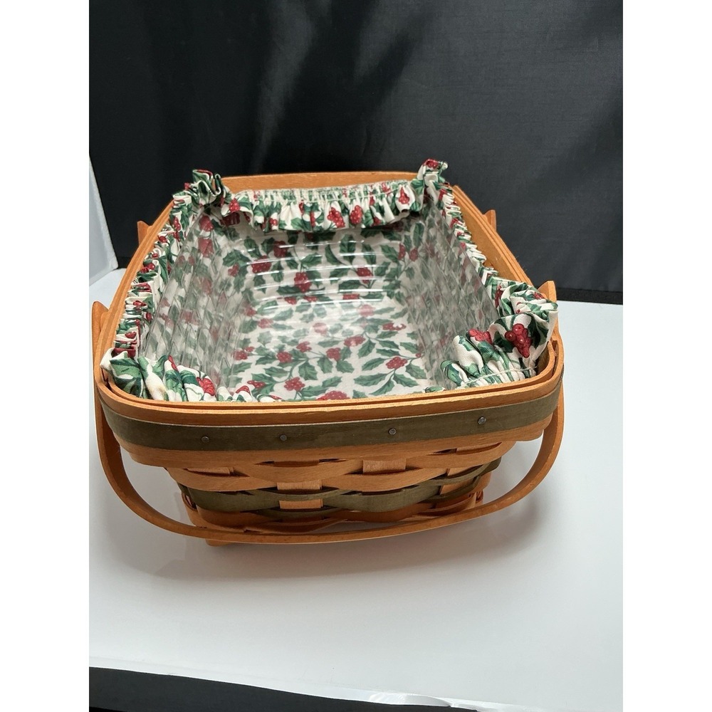 Longaberger 1996 Edition Holiday Cheer Basket Liner & Protector Swing Handles - Picture 4 of 12